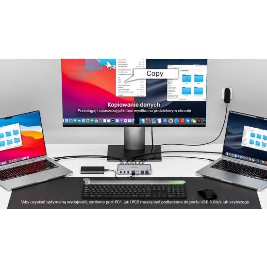 Przełącznik KVM USB-C 10Gbps z HDMI i transferem plików między systemami Unitek D1118AGY01-EU