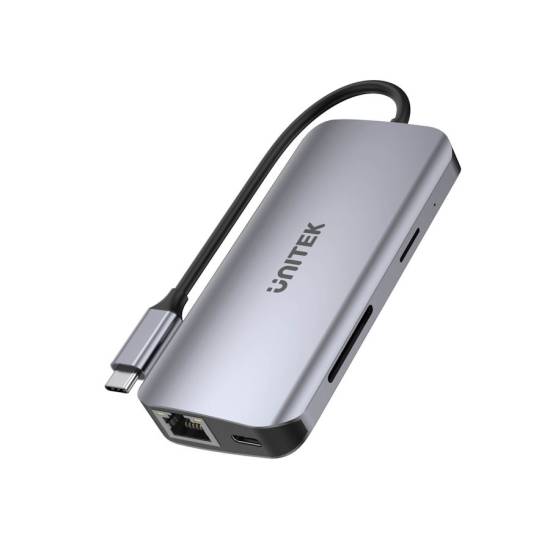 Hub USB-C -> USB 3.2 x2 HDMI x2 RJ45 czytnik SD microSD Unitek D1122A01