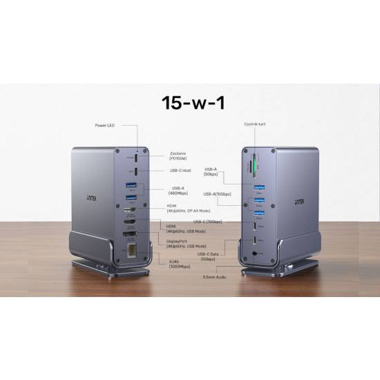 Stacja dokująca USB-C HDMI x2 DP x1 RJ45 PD 100W 10Gbps 4K Unitek D1135AGY01