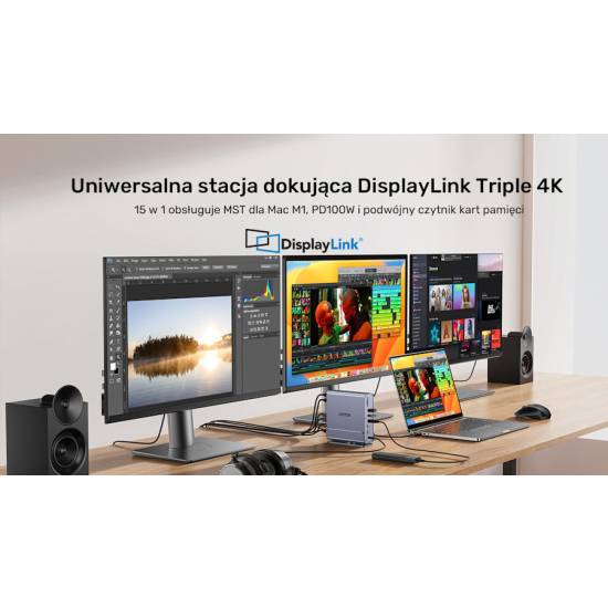 Stacja dokująca USB-C HDMI x2 DP x1 RJ45 PD 100W 10Gbps 4K Unitek D1135AGY01