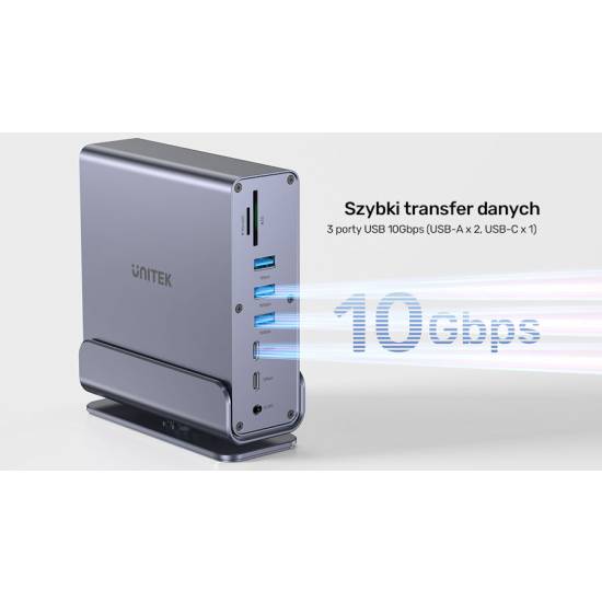 Stacja dokująca USB-C HDMI x2 DP x1 RJ45 PD 100W 10Gbps 4K Unitek D1135AGY01