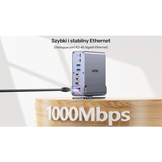 Stacja dokująca USB-C HDMI x2 DP x1 RJ45 PD 100W 10Gbps 4K Unitek D1135AGY01