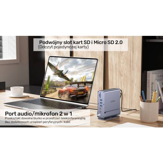 Stacja dokująca USB-C HDMI x2 DP x1 RJ45 PD 100W 10Gbps 4K Unitek D1135AGY01
