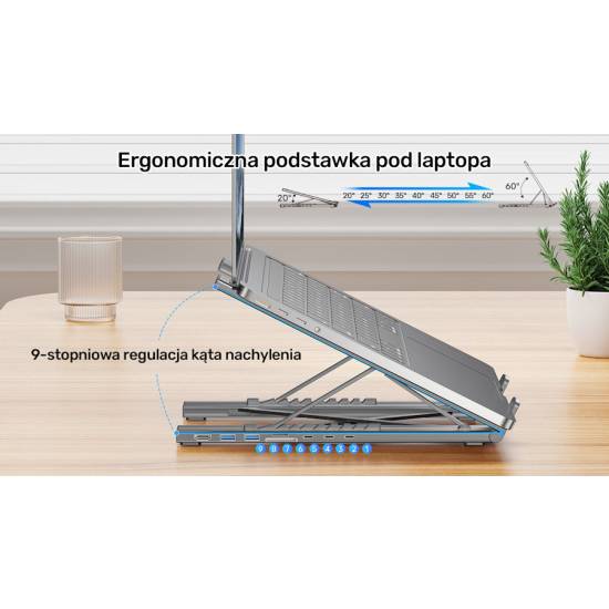 Podstawka pod laptop składana regulowana USB-C HDMI PD 90W micro SD/SD Unitek D1137AGY01
