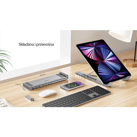 Podstawka pod laptop składana regulowana USB-C HDMI PD 90W micro SD/SD Unitek D1137AGY01