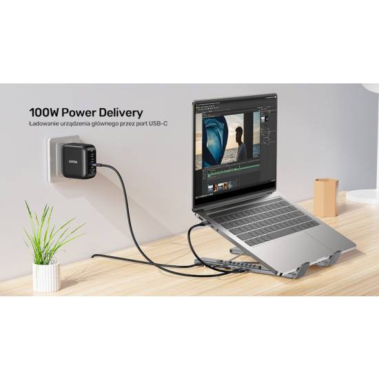Podstawka pod laptop składana regulowana USB-C HDMI PD 90W micro SD/SD Unitek D1137AGY01