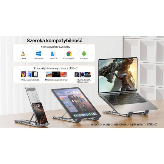 Podstawka pod laptop składana regulowana USB-C HDMI PD 90W micro SD/SD Unitek D1137AGY01