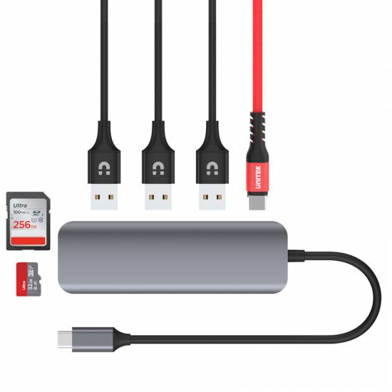 Hub USB C -> USB 3.1 x3 USB-C PD 100W SD/microSD Unitek H1107C