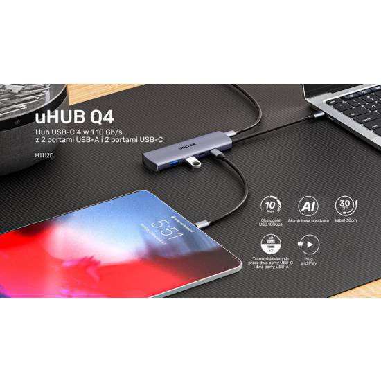 Hub USB-C -> USB 3.2 x2 USB-C x2 Unitek H1112DGY01