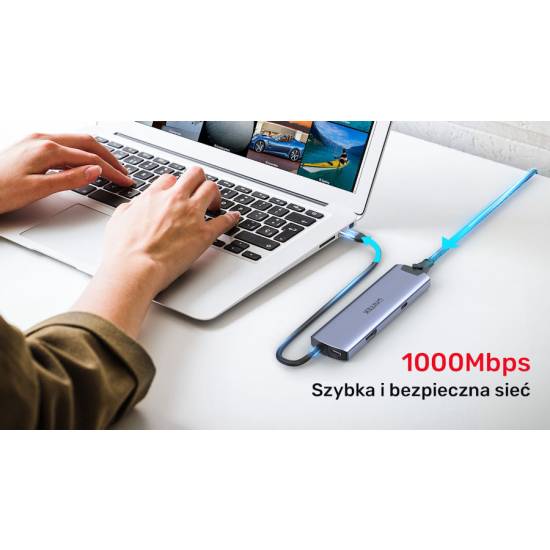 Hub USB-C -> USB 3.0 x2 USB-C x2 HDMI 4K@30Hz RJ45 PD 100W Unitek H1112F