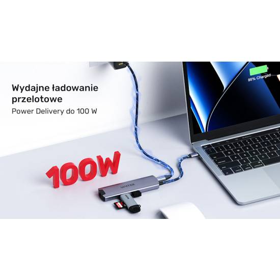 Hub USB-C -> USB 3.0 x2 USB-C x2 HDMI 4K@30Hz RJ45 PD 100W Unitek H1112F