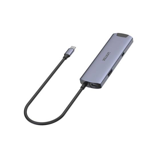 Hub USB-C -> USB 3.0 x2 USB-C x2 HDMI 4K@30Hz RJ45 PD 100W Unitek H1112F
