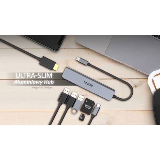 Hub USB-C -> USB 3.1 x1 USB 2.0 x 2 plus PD 100W SD/microSD HDMI Unitek H1118A