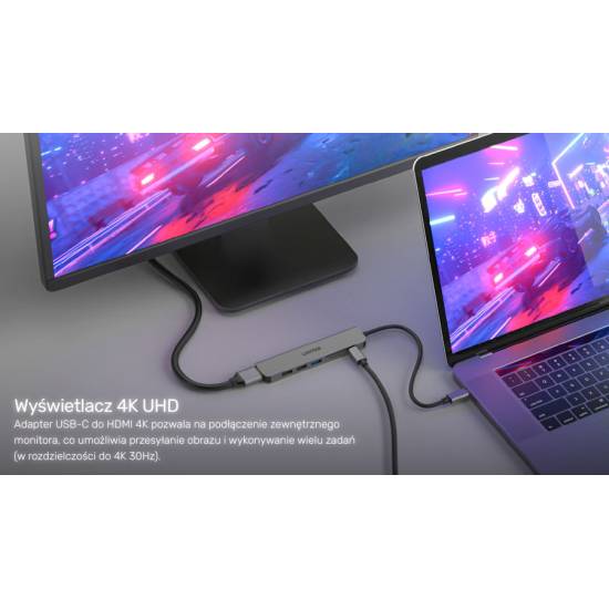 Hub USB-C -> USB 3.1 x1 USB 2.0 x 2 plus PD 100W SD/microSD HDMI Unitek H1118A