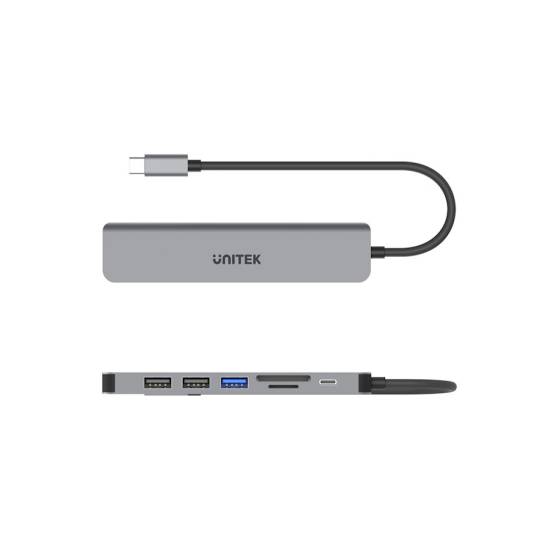 Hub USB-C -> USB 3.1 x1 USB 2.0 x 2 plus PD 100W SD/microSD HDMI Unitek H1118A