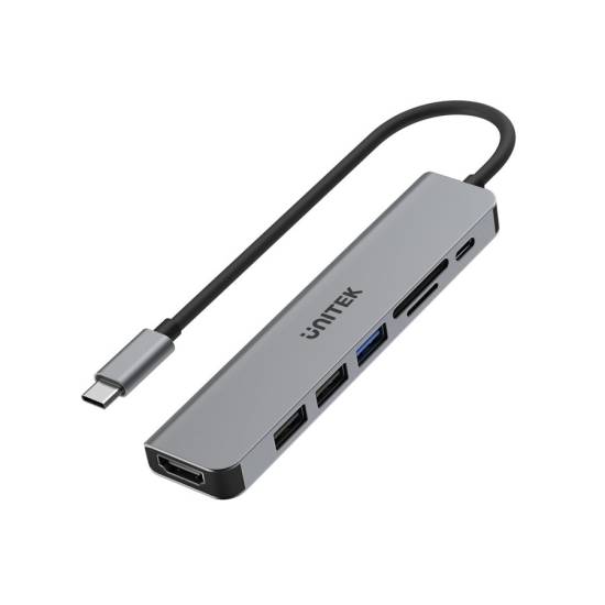 Hub USB-C -> USB 3.1 x1 USB 2.0 x 2 plus PD 100W SD/microSD HDMI Unitek H1118A