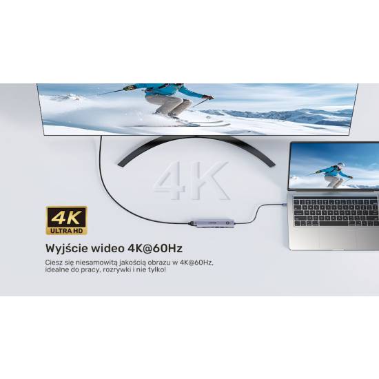 Hub USB-C -> USB-A x2 USB-C x2 PD 100W SD/microSD HDMI ON/OFF Unitek H1124AGY01