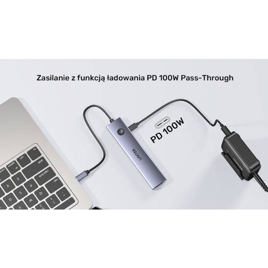 Hub USB-C -> USB-A x2 USB-C x2 PD 100W SD/microSD HDMI ON/OFF Unitek H1124AGY01