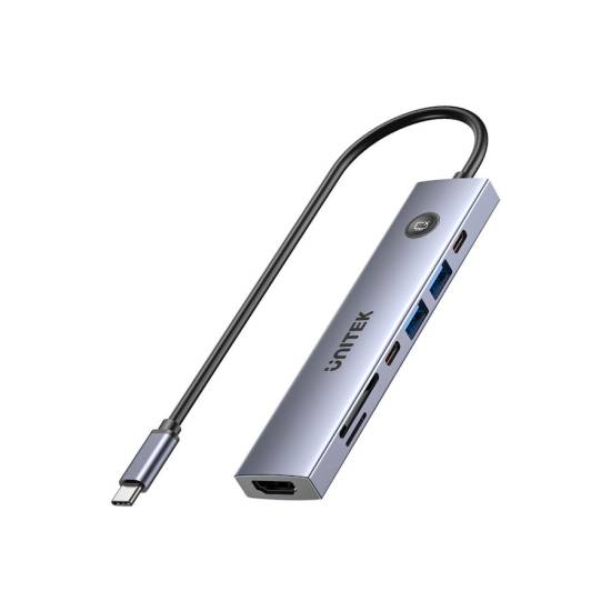 Hub USB-C -> USB-A x2 USB-C x2 PD 100W SD/microSD HDMI ON/OFF Unitek H1124AGY01