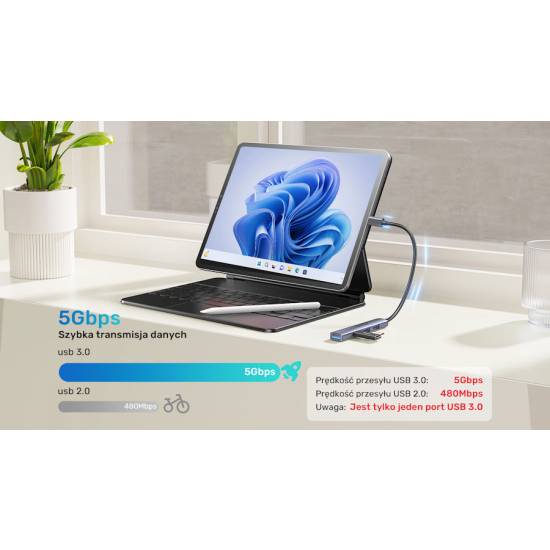 Hub USB-C -> USB 3.0 x1 + USB 2.0 x3 Unitek H1208B