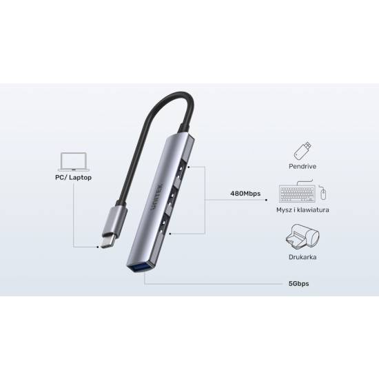 Hub USB-C -> USB 3.0 x1 + USB 2.0 x3 Unitek H1208B