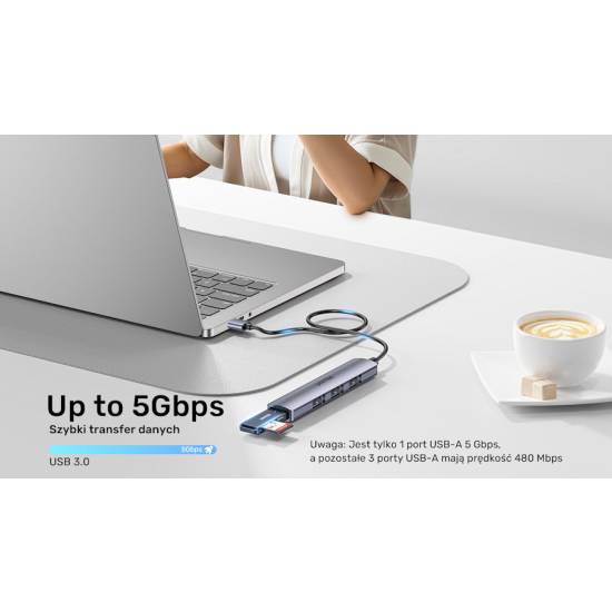 Hub USB 3.0 x1 + USB 2.0 x3 Unitek H1208CGY01 kabel 0,8m