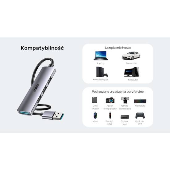 Hub USB 3.0 x1 + USB 2.0 x3 Unitek H1208CGY01 kabel 0,8m