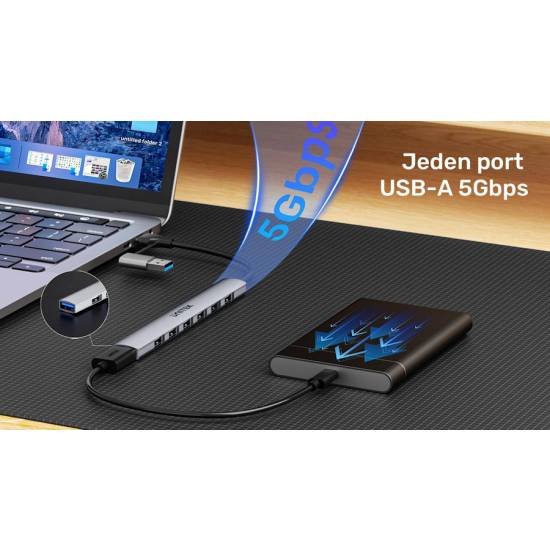 Hub USB-C -> USB-A x7 z adapterem USB-A/C Unitek H1209AGY01