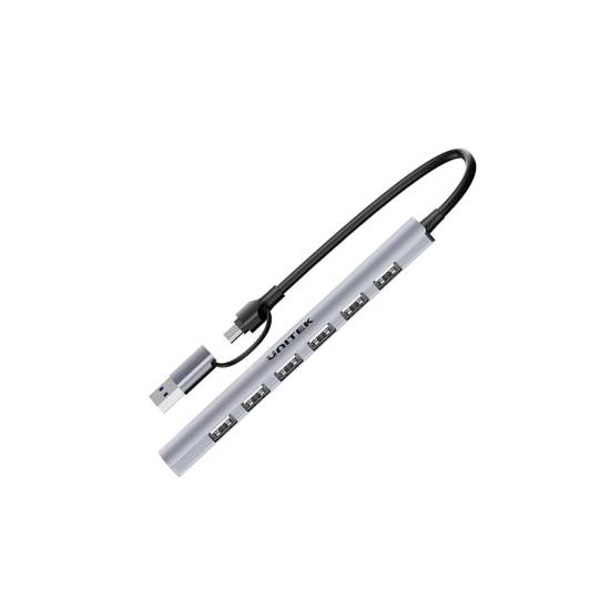 Hub USB-C -> USB-A x7 z adapterem USB-A/C Unitek H1209AGY01