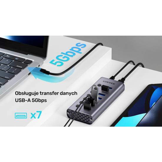 Hub USB-A 3.0 x7 z wyłącznikami portów 5Gbps Unitek H1314A01-EU