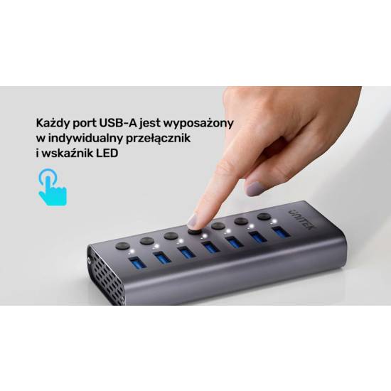 Hub USB-A 3.0 x7 z wyłącznikami portów 5Gbps Unitek H1314A01-EU