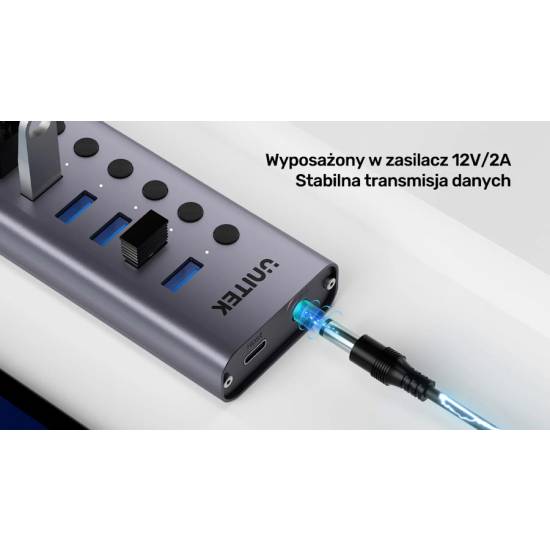 Hub USB-A 3.0 x7 z wyłącznikami portów 5Gbps Unitek H1314A01-EU