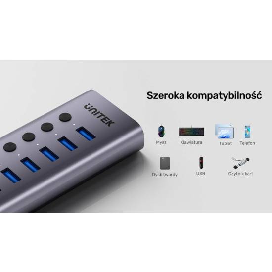 Hub USB-A 3.0 x7 z wyłącznikami portów 5Gbps Unitek H1314A01-EU