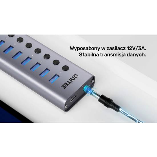 Hub USB-A 3.0 x8 USB-C x2 z wyłącznikami portów 5Gbps Unitek H1315B01-EU