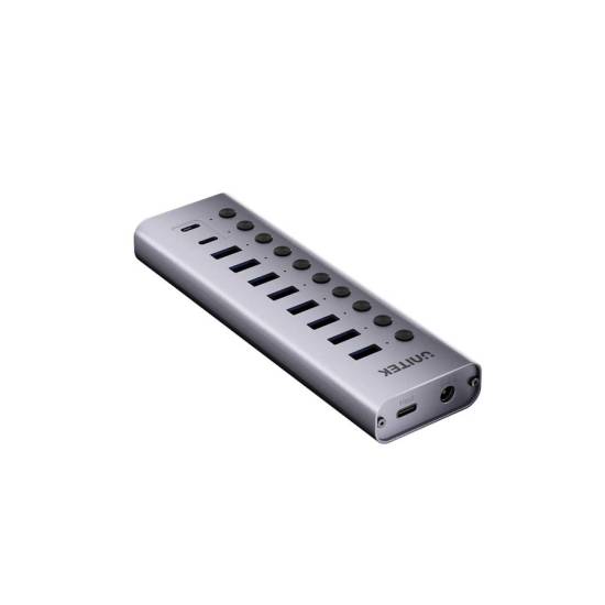 Hub USB-A 3.0 x8 USB-C x2 z wyłącznikami portów 5Gbps Unitek H1315B01-EU