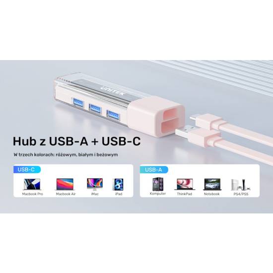 Hub USB-C/A -> USB 3.0 A x4 dwukierunkowy Unitek H1319AWH01 biały