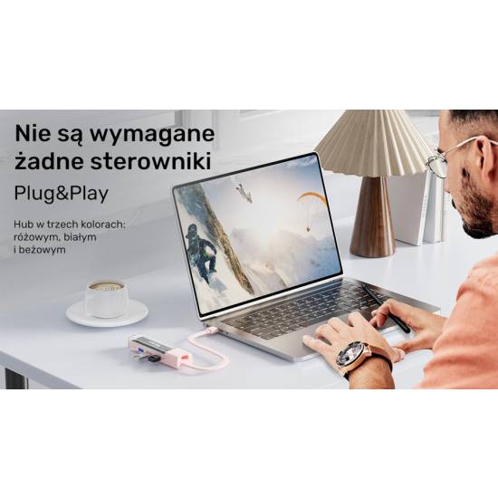 Hub USB-C/A -> USB 3.0 A x4 dwukierunkowy Unitek H1319AWH01 biały