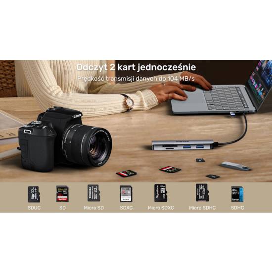 Hub USB-C -> USB-A x3 czytnik SD/ micro SD adapter USB-A/C Unitek H1320AGY01