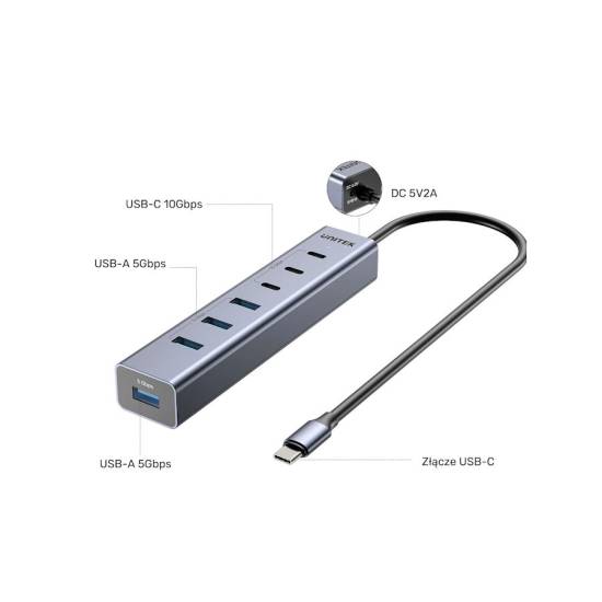 Hub USB-C -> USB-A x4 USB-C x3 10Gbps Unitek H1335AGY01-EU