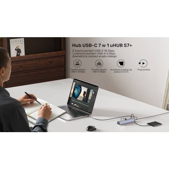 Hub USB-C -> USB-A x4 USB-C x3 10Gbps Unitek H1335AGY01-EU