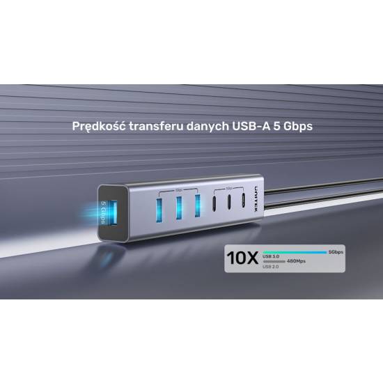 Hub USB-C -> USB-A x4 USB-C x3 10Gbps Unitek H1335AGY01-EU
