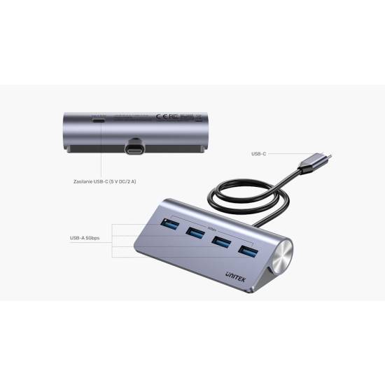 Hub USB-C -> USB 3.0 x4 5Gbps Unitek H1337BGY01