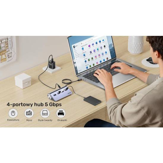 Hub USB-C -> USB 3.0 x4 5Gbps Unitek H1337BGY01