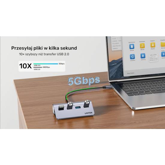 Hub USB-C -> USB 3.0 x4 5Gbps Unitek H1337BGY01