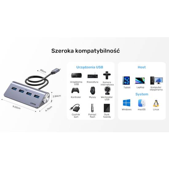 Hub USB-C -> USB 3.0 x4 5Gbps Unitek H1337BGY01