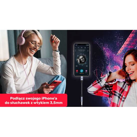 Adapter Lightning męskie na mini jack 3,5 mm żeńskie Unitek M1208A