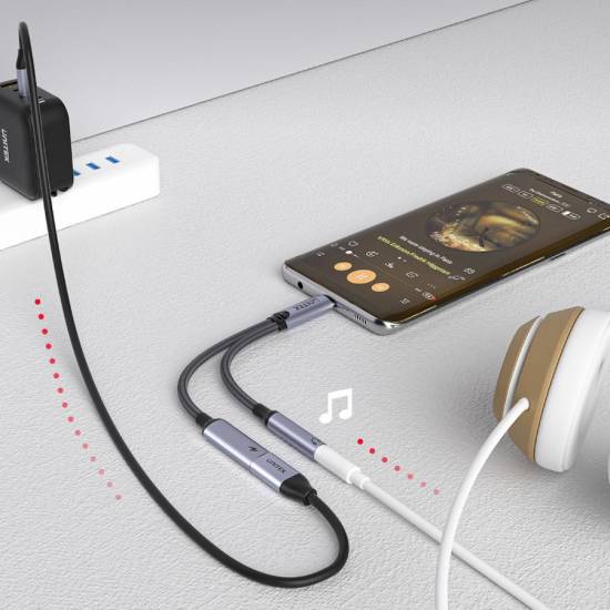 Adapter USB-C -> mini jack i Typ-C 60W Unitek M205A