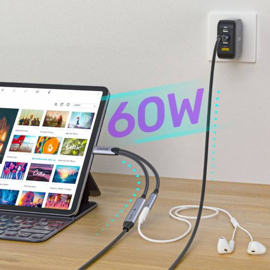 Adapter USB-C -> mini jack i Typ-C 60W Unitek M205A