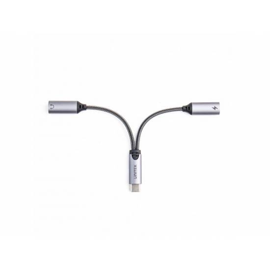 Adapter USB-C -> 2 x USB-C audio i zasilanie 18W Unitek M206A