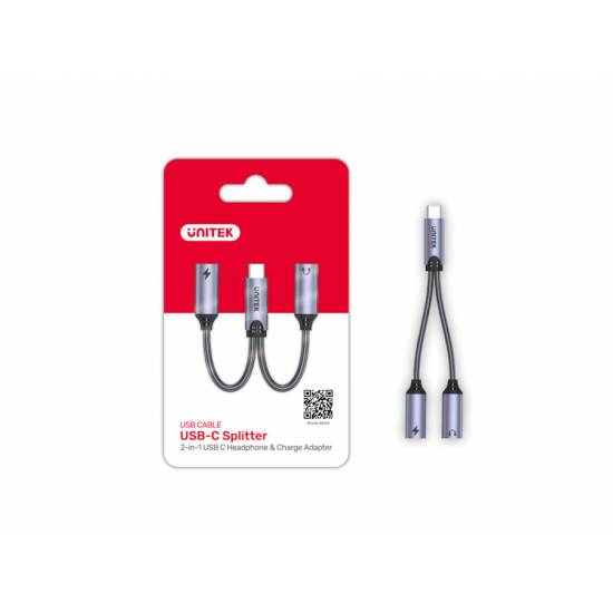 Adapter USB-C -> 2 x USB-C audio i zasilanie 18W Unitek M206A
